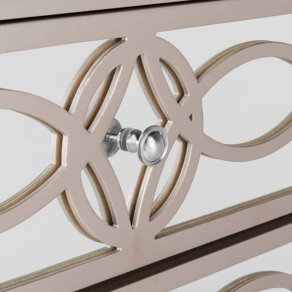 Champagne Silver Transitional 3-Drawer Mirror Chest