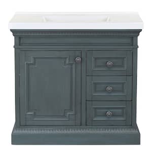 Cailla 37 in. W x 22 in. D Bath Vanity in Distressed Blue Fog with Cultured Marble Vanity Top in White with White Sink