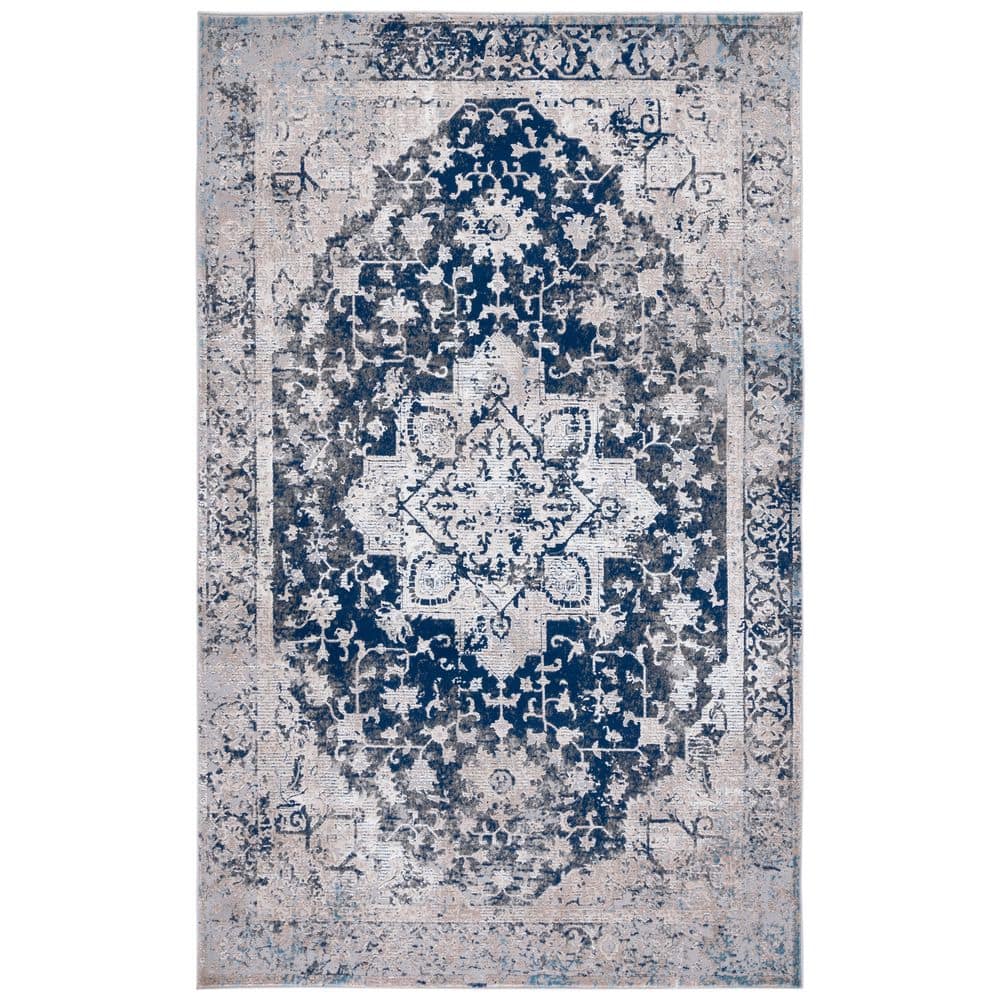 Vogue 9 ft. x 12 ft. Navy/Beige Distressed Border Area Rug price history on PriceWatchPro