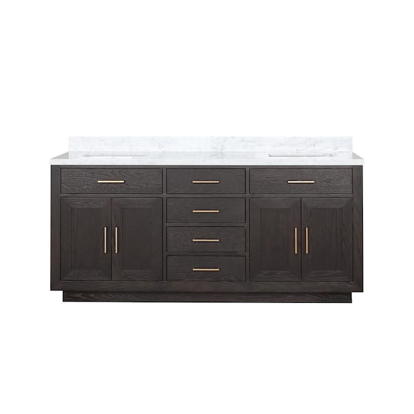 Condor 72 in W x 22 in D Brown Oak Double Bath Vanity and Carrara Marble Top