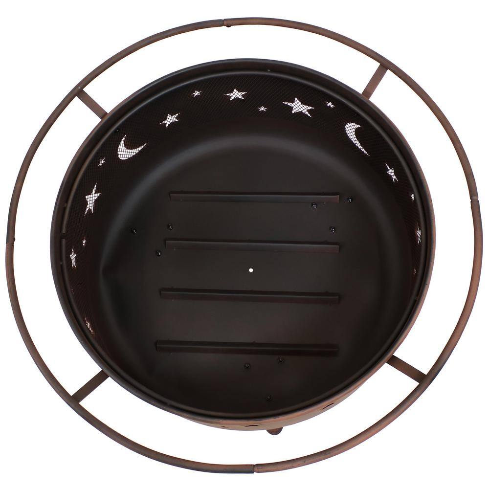 Bronze 30" Round Wood-Burning Steel Fire Pit with Cooking Grate