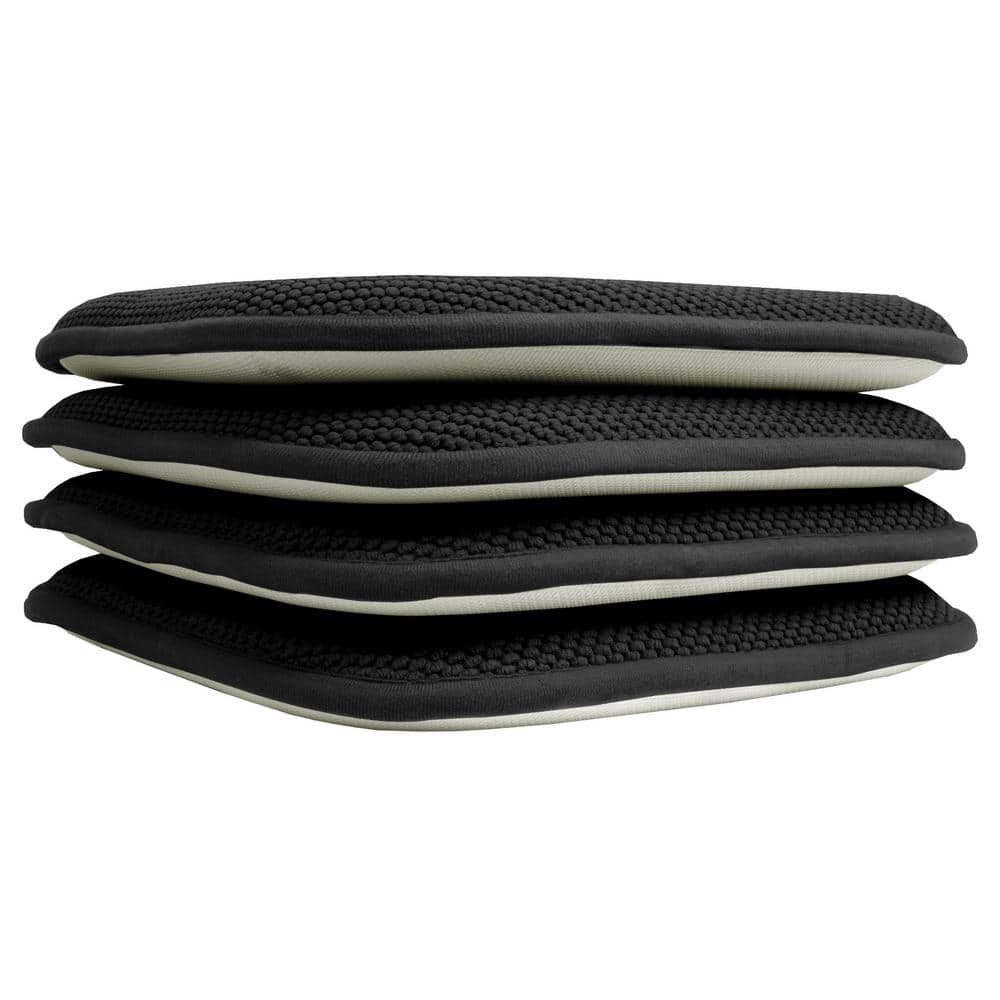 Black Memory Foam Rounded Square Chair Cushions, 16" x 16" (4-Pack)