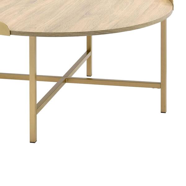 Acme Furniture 34 In Mithea Round Oak Tabletop And Gold Finish Wood Coffee Table 82335 The Home Depot Acme Furniture 34 In Mithea Round Oak, Round Wood Table Tops Home Depot