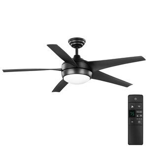 Windward IV 52 in. Indoor LED Matte Black Ceiling Fan with Dimmable Light Kit, Remote Control and Reversible Motor