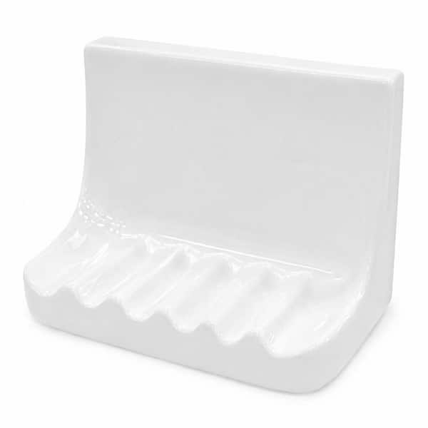 1 Pack White Vintage Ceramic Wall Mounted Soap Dish Wall Drill Retro Bar Holder for Shower and Bathroom