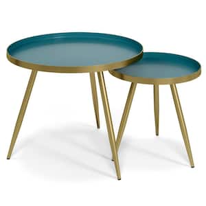 Weaton Mid Century 24 in. Wide Teal Modern Metal 2-Piece Nesting Round Table