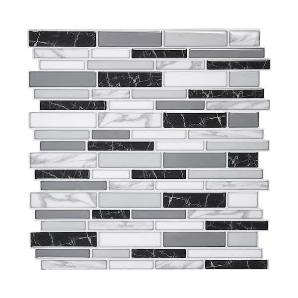10-Sheet Peel and Stick Backsplash, 12 in. x 12 in. x 0.78 in. Self-Adhesive 3D Subway Tiles Stone-Look, White