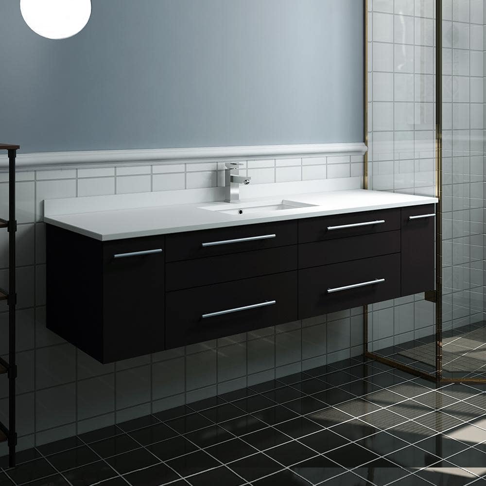 Espresso 60'' Wall-Mount Vanity with Quartz Top and Ceramic Sink