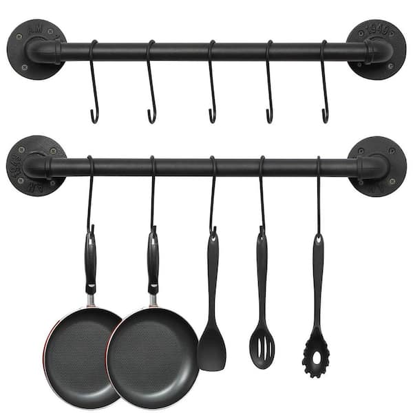 Numhew 2-Pack 21 Black Wall Mounted Pan Pot Rack, Iron Pipe