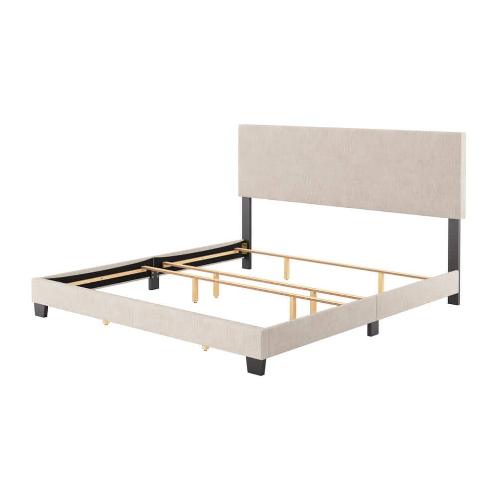 Celeste Beige Upholstered King Bed with Padded Headboard