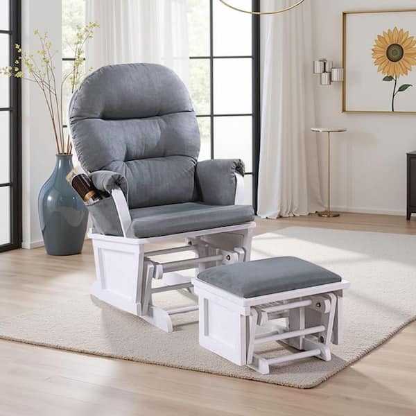 Noni Gray and White Polyester Glider Recliner Chair