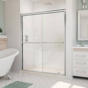 Duet 32 in. D x 60 in. W x 74.75 in. H Semi-Frameless Sliding Shower Door in Brushed Nickel with Right Drain Base