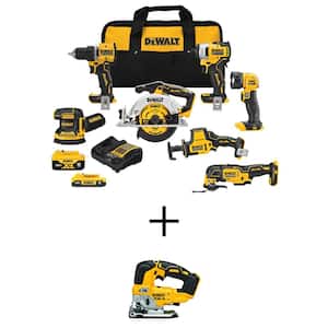 20V MAX Lithium-Ion Cordless 7-Tool Combo Kit and 20V Brushless Jigsaw with 2Ah Battery, 5Ah Battery and Charger