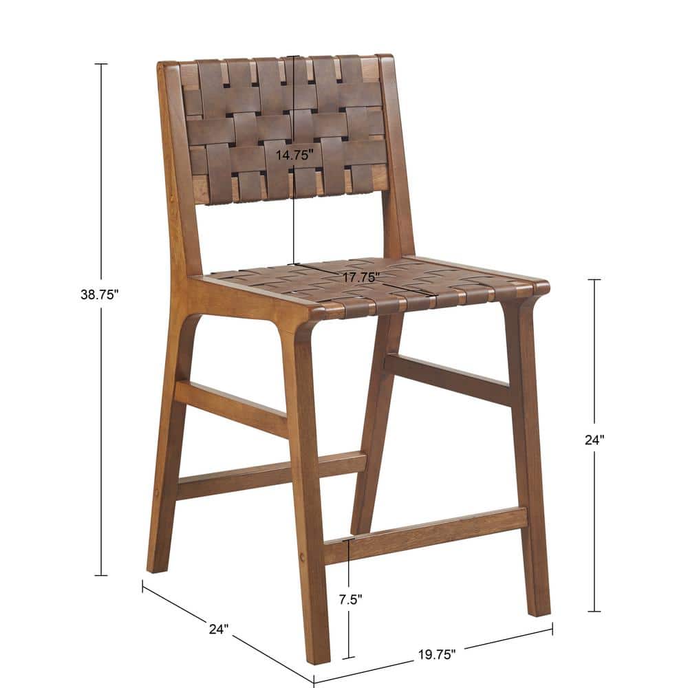 Oslo 24" Brown Faux Leather Woven Counter Stool