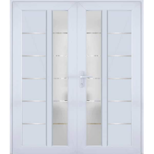 VDOMDOORS 72 in. x 80 in. Right-hand/Inswing Frosted Glass White Silk Doouble Steel Prehung Front Door with Hardware
