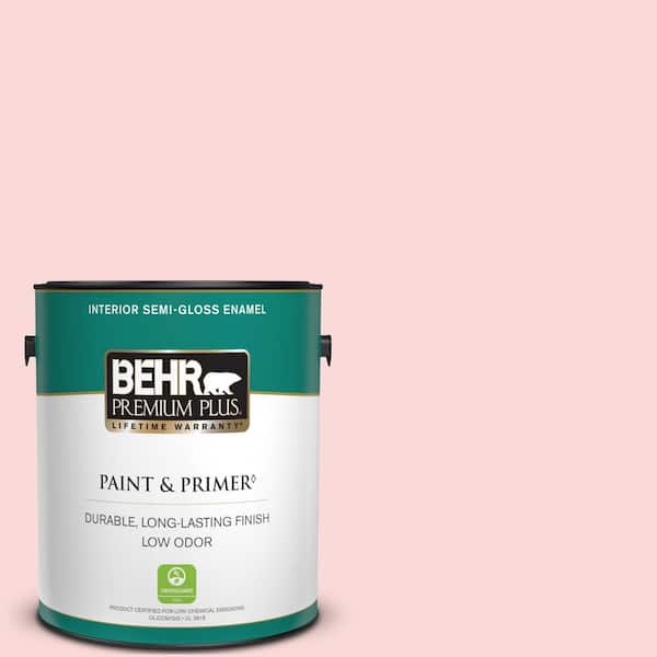 BEHR PREMIUM PLUS 1 gal. #140A-2 Coy Pink Semi-Gloss Enamel Low Odor Interior Paint & Primer