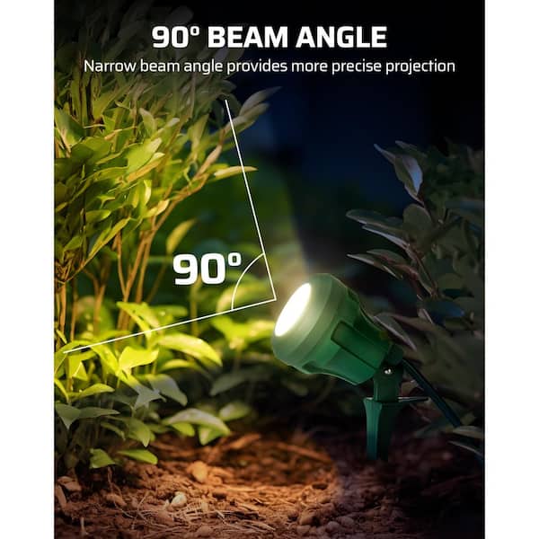 120V Outdoor LED Spotlight – 400LM, Waterproof, 3 Extra Lenses, Green, Ground Mount, UL Listed