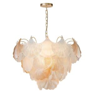 10-light Gold Ginkgo Leaf Tiered Chandelier with No Bulbs Included