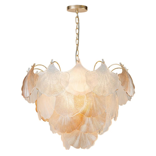 10-light Gold Ginkgo Leaf Tiered Chandelier with No Bulbs Included PTR ...