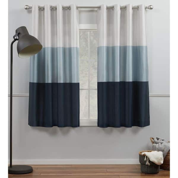 EXCLUSIVE HOME Chateau Indigo Stripe Light Filtering Grommet Top Curtain, 54 in. W x 63 in. L (Set of 2)