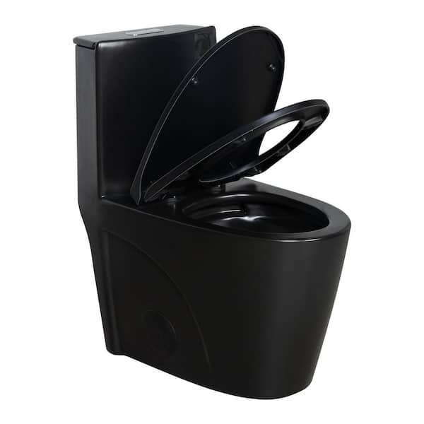 Bina 12 in. Rough in 1-Piece 1.1 GPF/1.6 GPF Dual Flush Elongated Toilet in Black Seat Included (Adjustable GPF)