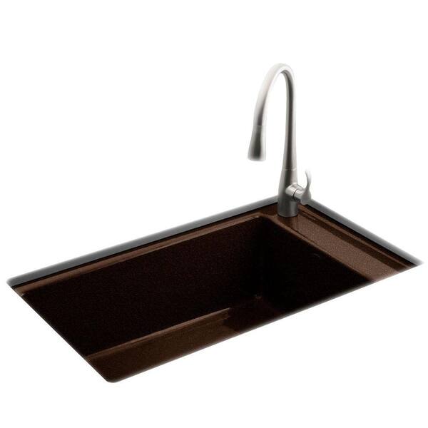 KOHLER Indio Undermount Cast Iron 33 in. 1-Hole Single Bowl Kitchen Sink in Black n' Tan