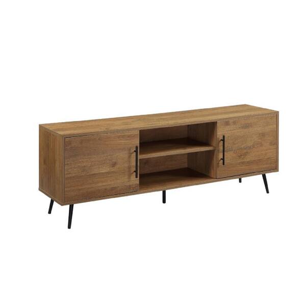 Benjara 60 in. Brown Wood TV Stand Fits TVs up to 60 in. with 2 Cabinets