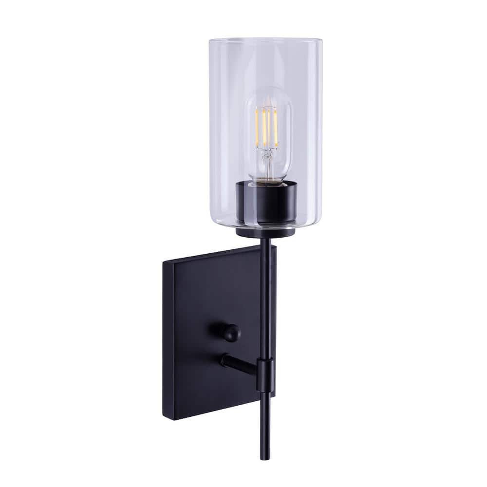 Faye 1-Light Black Wall Sconce Vanity Light with Clear Glass