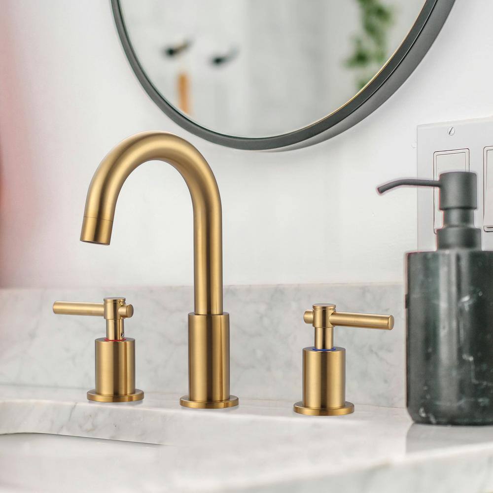 8 in. Brushed Gold Double Handle High Arc Bathroom Faucet