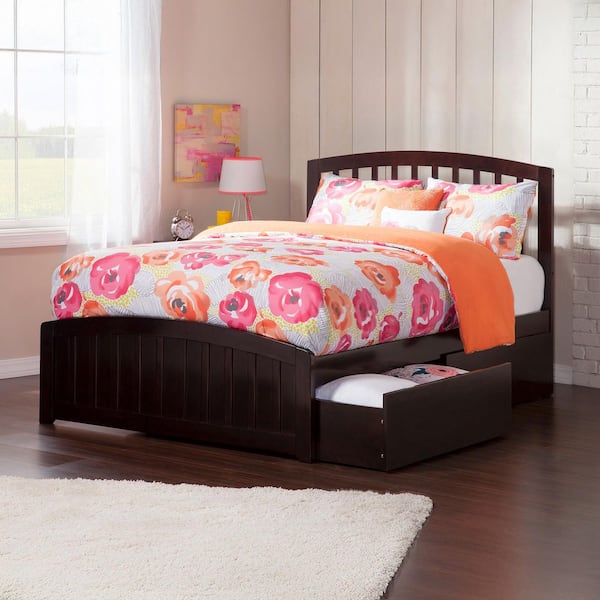 AFI Richmond Espresso Full Solid Wood Storage Platform Bed with Matching Foot Board with 2 Bed Drawers