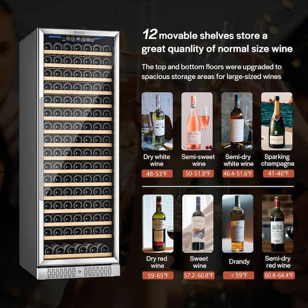 24 in. 171-Bottle Digital Control Built-In/Freestanding Wine Cooler, Beechwood Shelves, in Stainless Steel