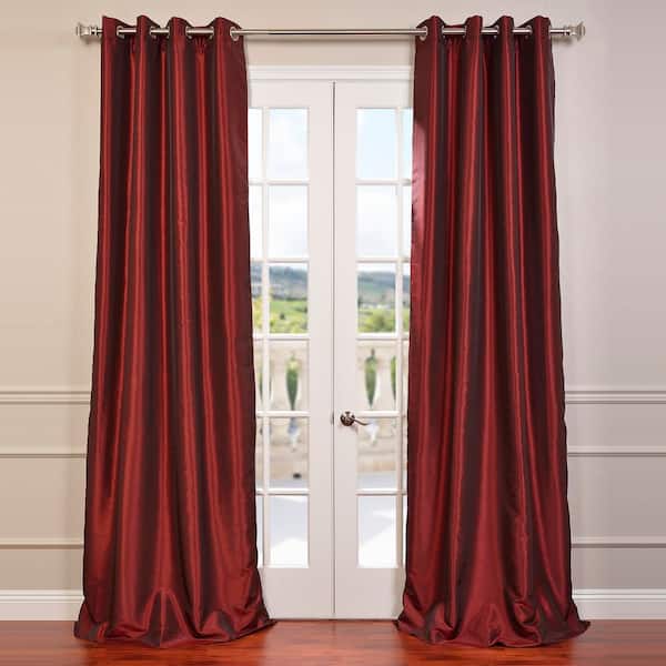 Exclusive Fabrics & Furnishings Ruby Red Dupioni Faux Silk Solid Curtains - 50 in. W x 108 in. L Grommet Room Darkening Curtains Single Panel Curtains