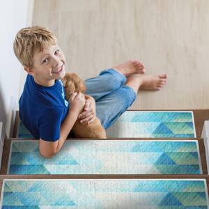 Sea Sea Blue 9 in. x 28 in. Cotton Carpet Stair Tread Cover (Set of 13)