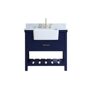 Timeless Home 36 in. W x 22 in. D x 34.13 in. H Bath Vanity in Blue with Carrara Marble Top with White Basin