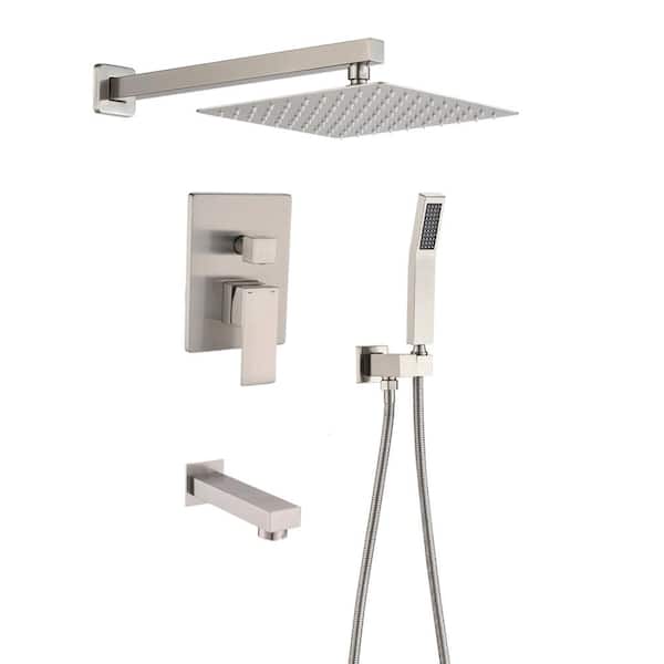YASINU Single Handle 1-Spray Rainfall Tub and Shower Faucet with Shower Handheld in Brushed Nickel (Valve Included?