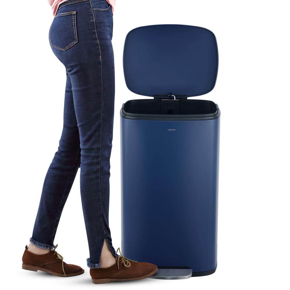Denim Blue Stainless Steel 8-Gallon Step Trash Can