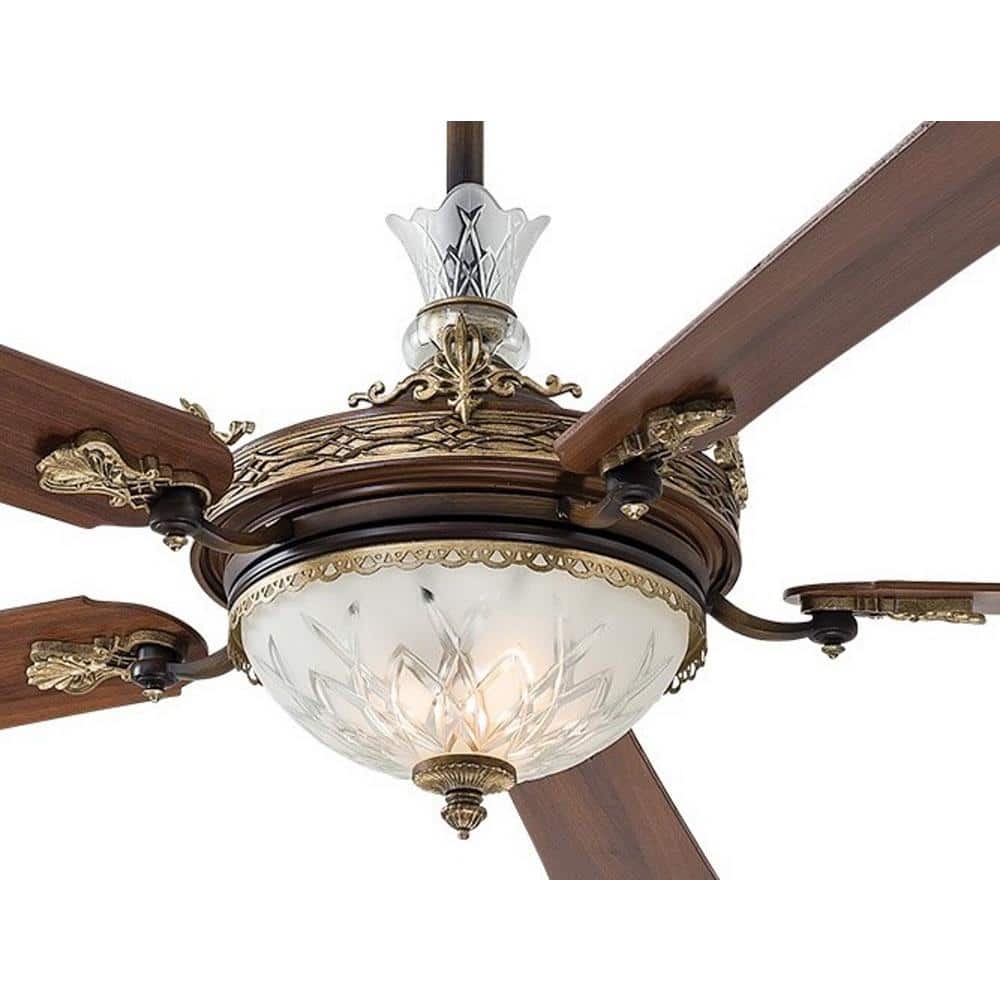 Cristafano 68" Belcaro Walnut Ceiling Fan with Etched Glass Shade