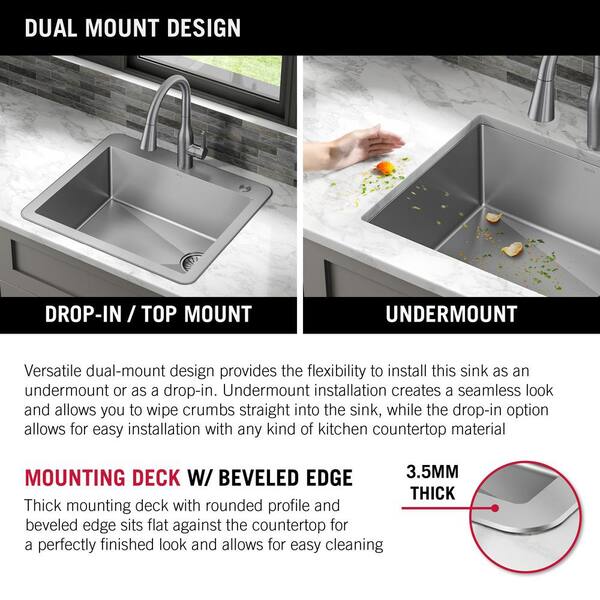 Delta Marca 25 in. Drop-in/Undermount Single Bowl 18 Gauge Delta Marca 25 in. Drop-in/Undermount Single Bowl 18 Gauge
