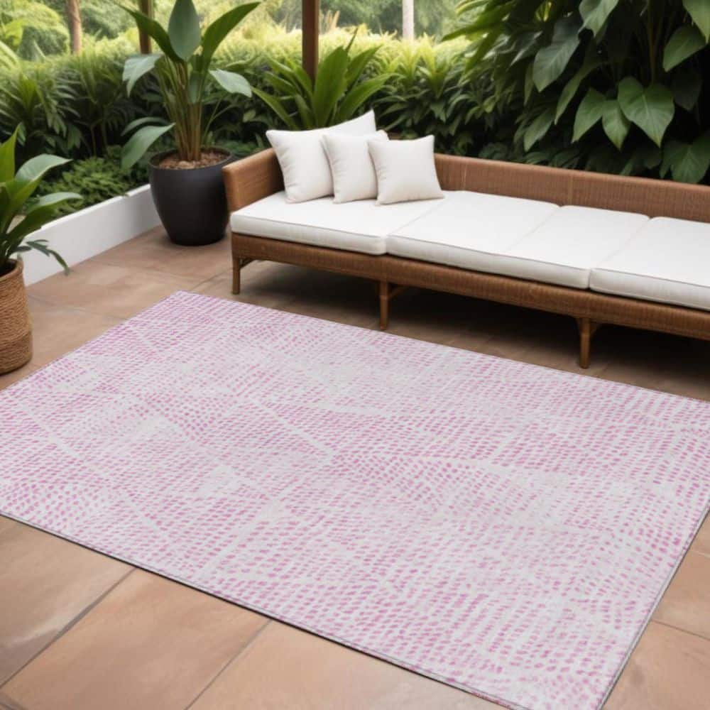 Pink, Ivory 9 ft. x 12 ft. Woven Geometric Polyester Rectangle Indoor / Outdoor Area Rug price history on PriceWatchPro