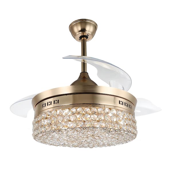 36 In Led Indoor Gold Retractable, Gold Ceiling Fan With Crystals