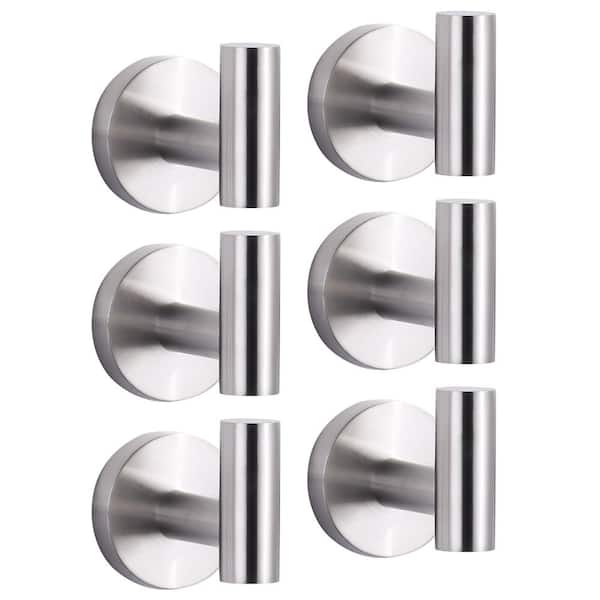 IVIGA Stainless Steel Wall Mounted Round J-Hook Robe/Towel Hook with Rust Resistant in Brushed Nickel(6-Pack)