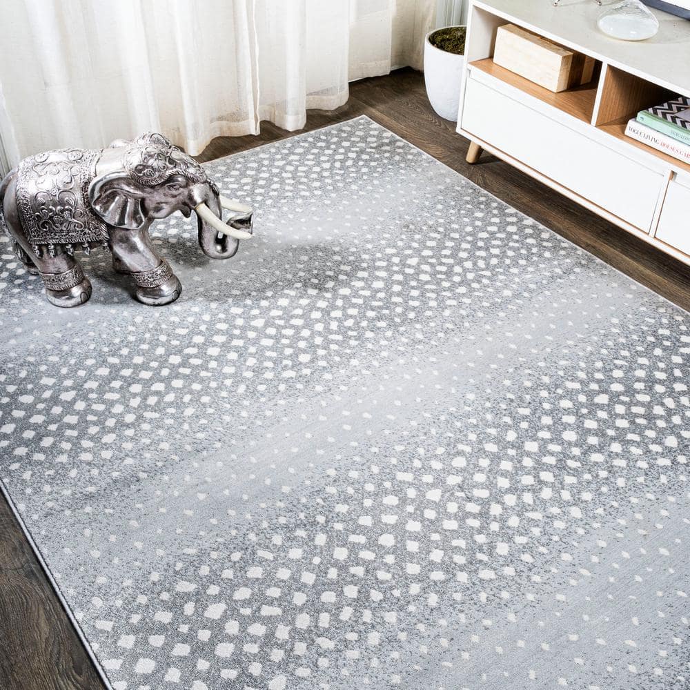 Modern Abstract Antelope 4' x 6' Light Gray Synthetic Area Rug
