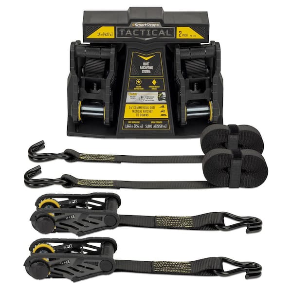 14 ft. Yellow Tactical Ratchet Tie Down Straps with 1,667 lb. Safe Work Load - 2 pack