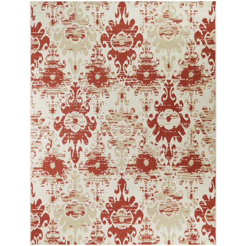Ikat Red/Cream 5 ft. x 7 ft. Distressed Indoor/Outdoor Patio Area Rug price history on PriceWatchPro