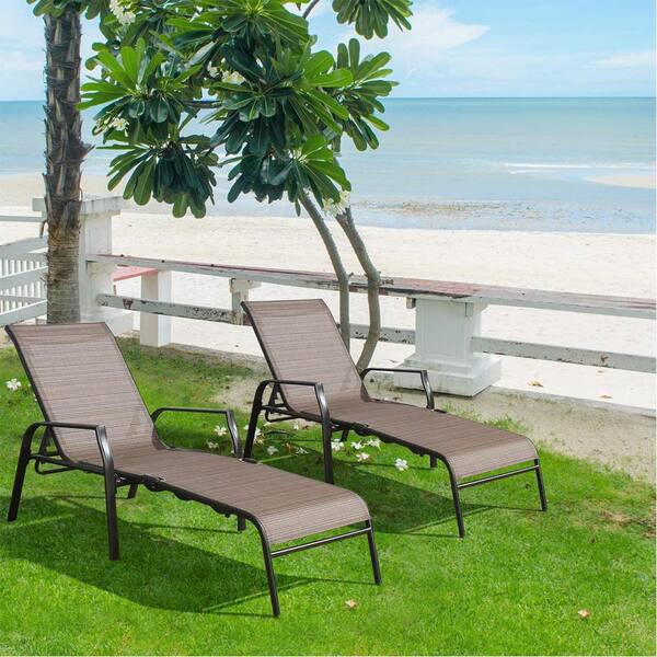 Trustmade Metal Outdoor Folding Sling Reclining Chaise Lounger Chair (Set of 2)