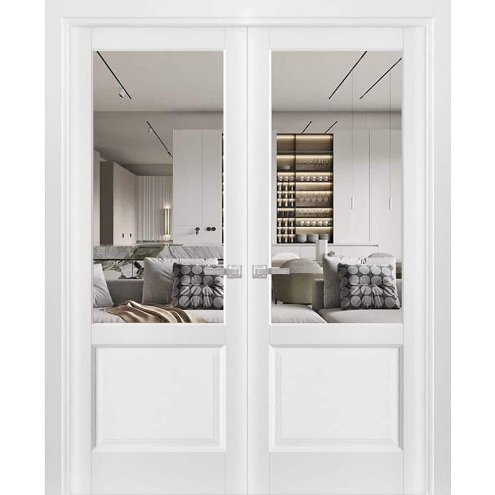 60 in. x 96 in. White Finished Universal/Reversible Clear Glass Solid Wood Assembly Required Interior Door Kit price history on PriceWatchPro