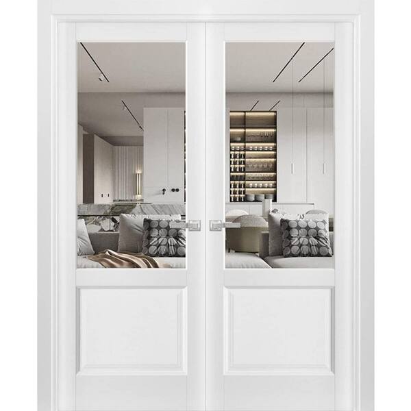 72 in. x 84 in. White Finished Universal/Reversible Clear Glass Solid Wood Assembly Required Interior Door Kit