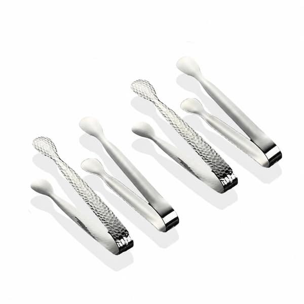 4-Piece Silver Stainless Steel 4.3 in Mini Ice Tongs Set for Coffee Bar, Tea Party, Dessert Serving and Sugar Bowls