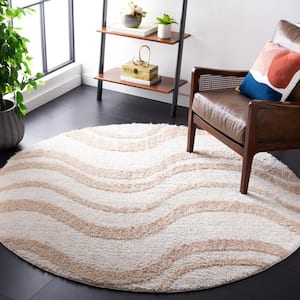 Norway Beige/Ivory 7 ft. x 7 ft. Abstract Striped Round Area Rug