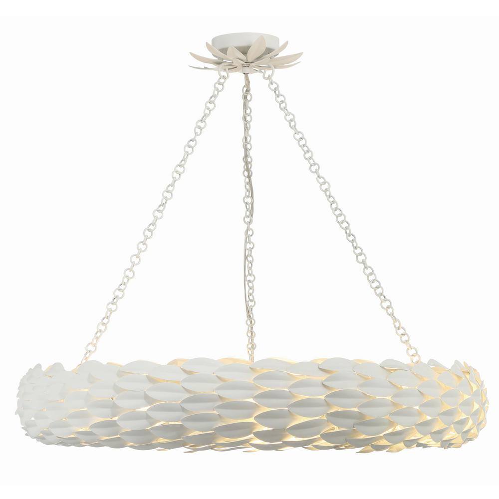 Matte White 8-Light Wrought Iron Leaf Chandelier